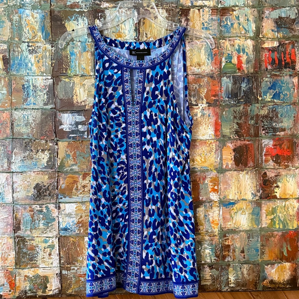 INC International Concepts Blue Teal and White Print Tunic